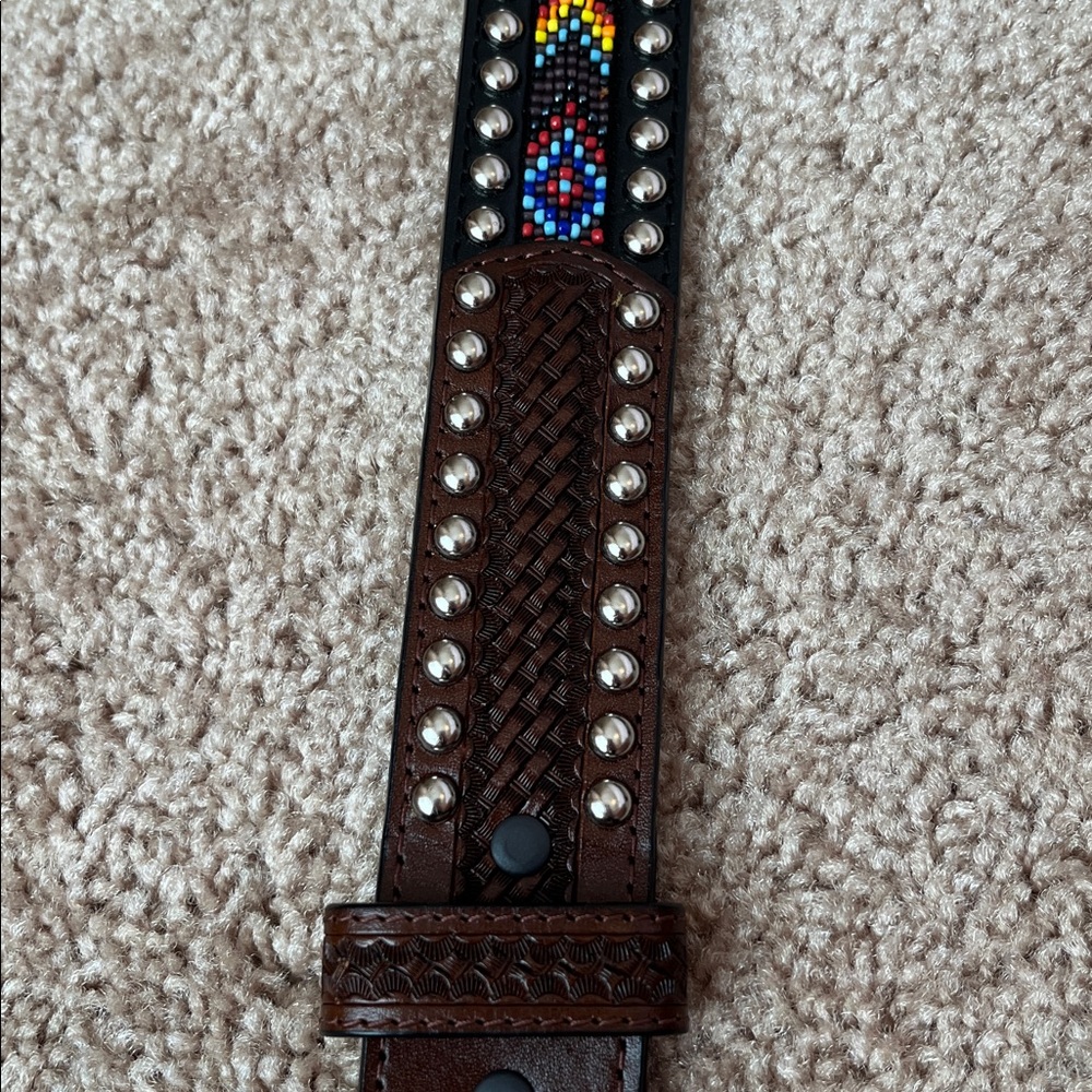 3-D Leather Unisex Beaded Studded Belt - Picture 4 of 8